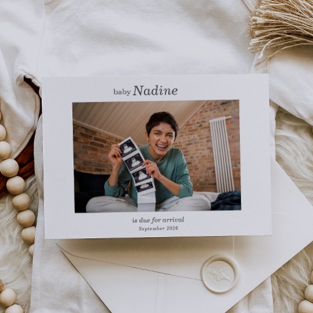 Invitación Boho Ultrasound Photo Pregnancy Announcement Card (Subido por el creador)