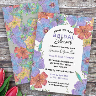 Invitación Boho, un animado Naranja púrpura, florece en la du