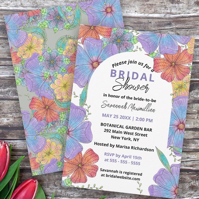 Invitación Boho, un animado Naranja púrpura, florece en la du (Subido por el creador)