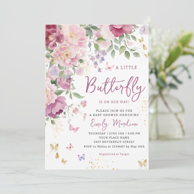 Invitación Boho Un Chica floral de mariposa pequeño Baby Show (Anverso de pie)
