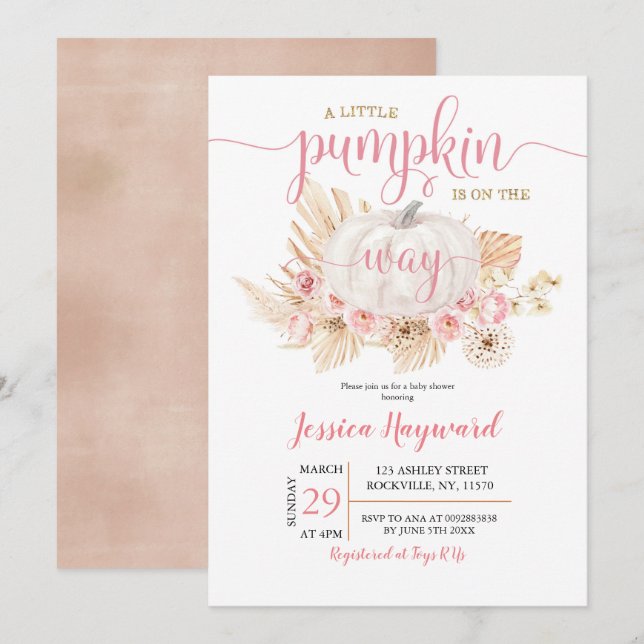Invitación Boho Un Pequeño Calabaza Está En Camino De Baby Sh (Anverso / Reverso)