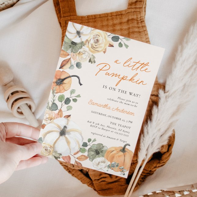 Invitación Boho Un Pequeño Calabaza Floral Caer Baby Shower (Subido por el creador)