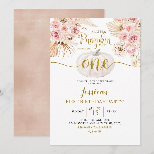 Invitación Boho Un Pequeño Calabaza Se Está Volviendo Un Cump (Anverso / Reverso)