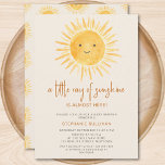 Invitación Boho Un pequeño rayo de luz solar Baby Shower<br><div class="desc">¿Está planeando una ducha de bebé con temática solar? Esta invitación a una ducha de bebé con sol boho muestra el texto "¡Un pequeño rayo de sol está casi aquí!" con una bonita acuarela sonriendo sol amarillo sobre un suave fondo crema. La parte trasera está decorada con un patrón solar....</div>