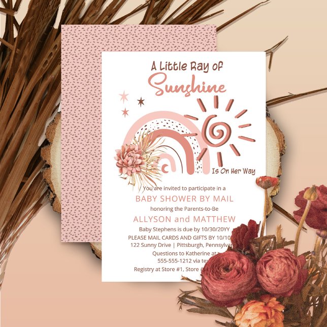 Invitación Boho Un rayo del Chica Sunshine Baby Shower por co (Subido por el creador)