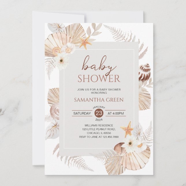 Invitación Boho Under the Sea Baby Shower (Anverso)