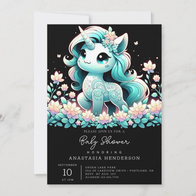 Invitación Boho Unicorn Baby Shower (Anverso)