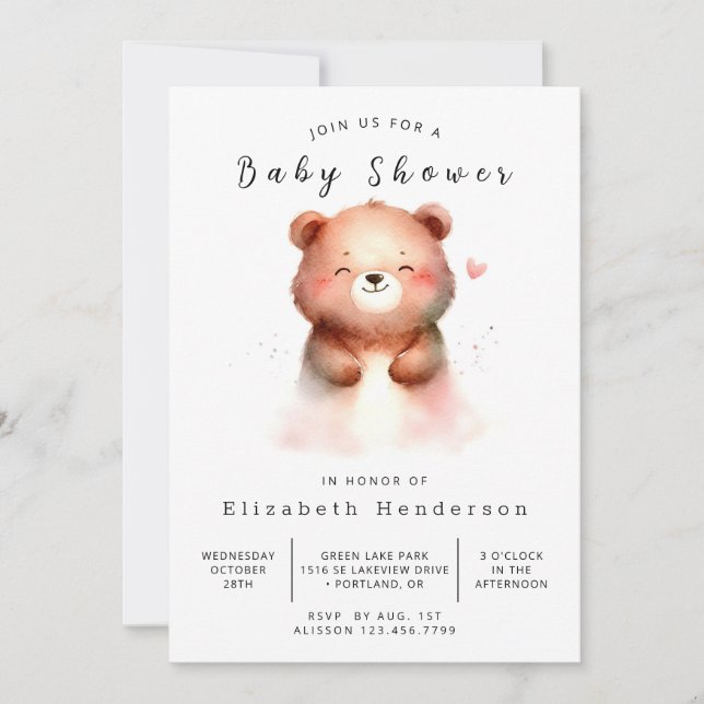 Invitación Boho Unique Bear Baby Shower (Anverso)
