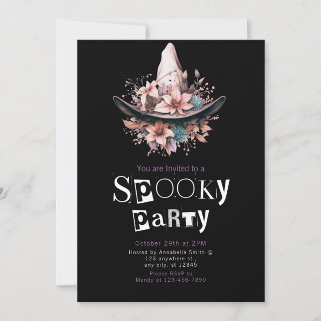 Invitación Boho ve la fiesta de Gorra Floral Halloween (Anverso)