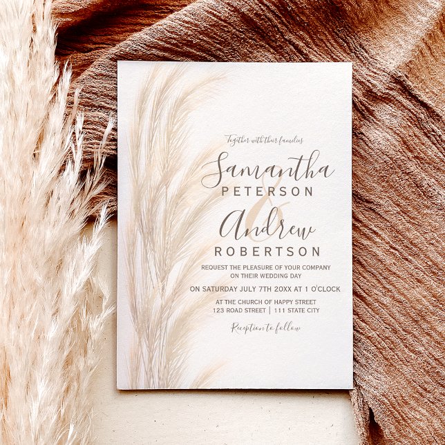 Invitación Boho verano pampas boda de la acuarela de césped (Subido por el creador)