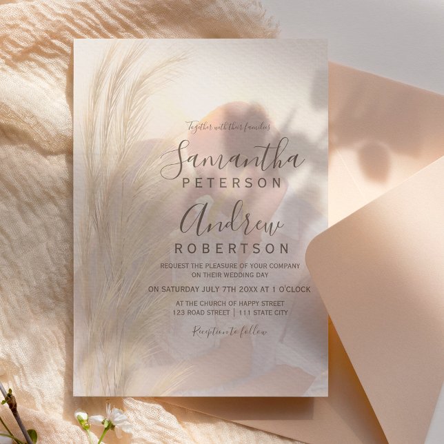 Invitación Boho verano pampas césped acuarela boda de fotos (Subido por el creador)