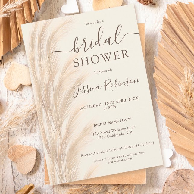 Invitación Boho verano pampas césped acuarela ducha de novia (Subido por el creador)