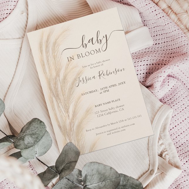 Invitación Boho verano pampas pasto acuarela ducha bebé (Subido por el creador)