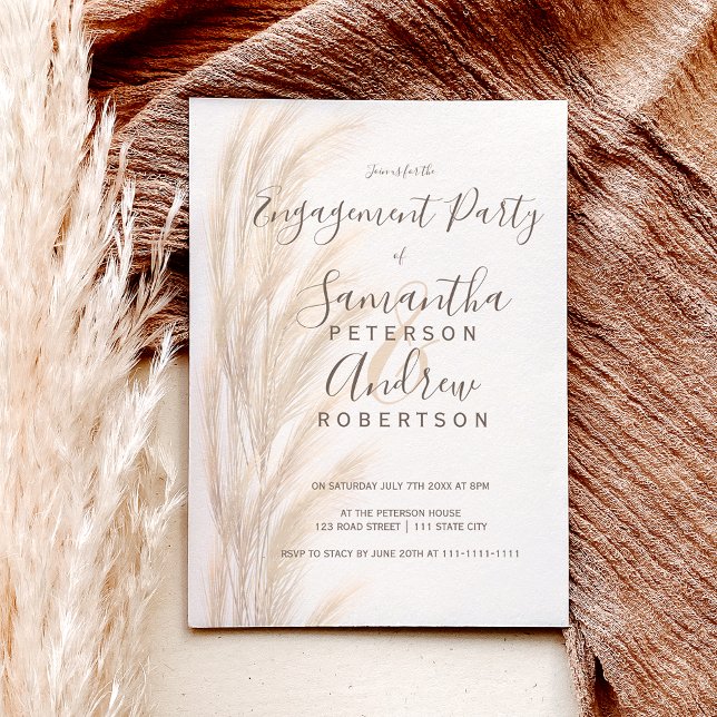 Invitación Boho verano pampas pasto compromiso acuarela (Subido por el creador)