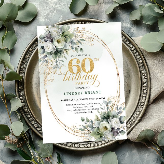 Invitación boho verde cumpleaños 60 Watercolor (Watercolor 60th Birthday Boho Green Invite

)