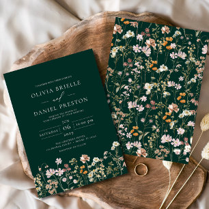 Invitación Boho verde esmeralda de la boda del jardín de flor