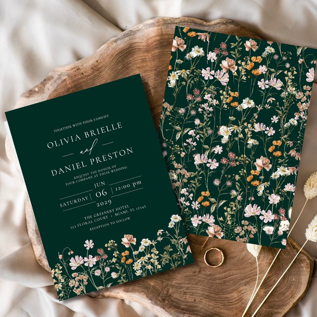 Invitación Boho verde esmeralda de la boda del jardín de flor (Subido por el creador)