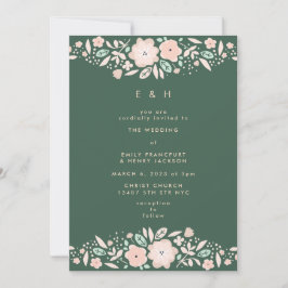 Invitación Boho verde esmeralda de primavera pequeño Boda flo