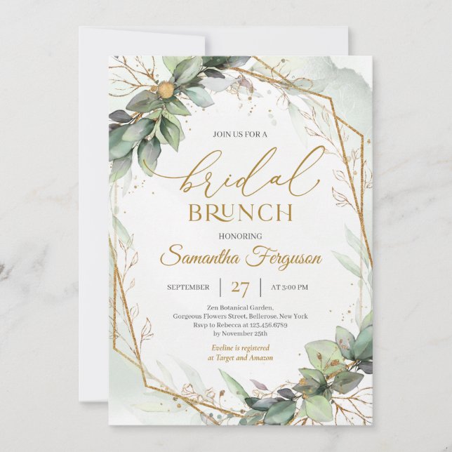 Invitación Boho verde eucalipto follaje Bridal brunch (Anverso)