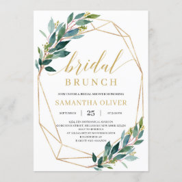 Invitación Boho verde eucalipto marco dorado brunch novia