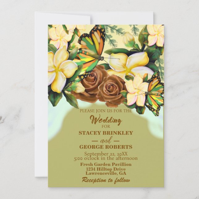 Invitación Boho verde oliva-flor silvestre-botánico-floral (Anverso)