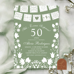 Invitación Boho Verde Oliva Talavera Sorpresa Mexicana Cumple