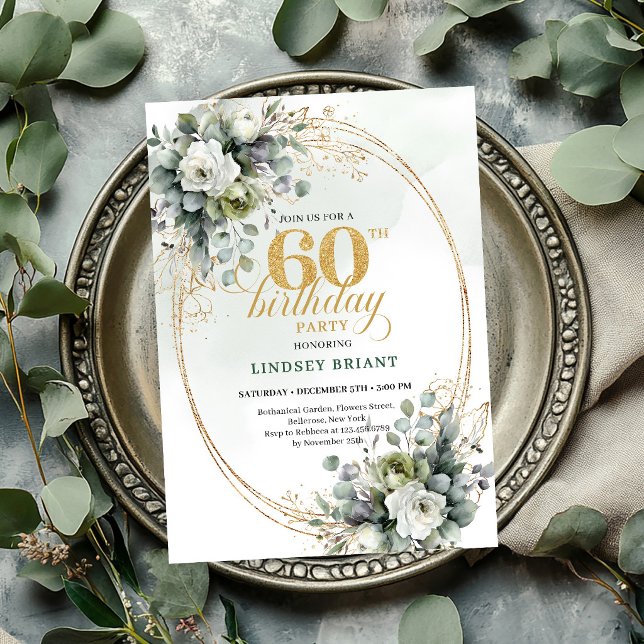 Invitación Boho Verde para el 60 cumpleaños de Euc (Eucalyptus 60th Birthday Boho Green Invite

)