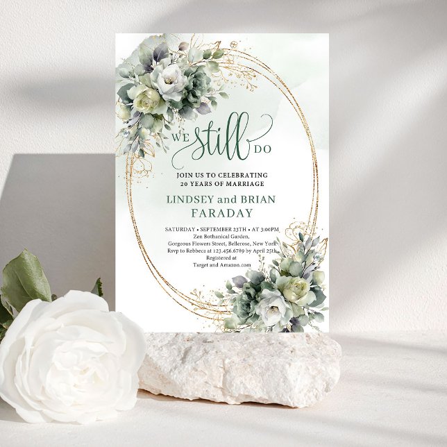 Invitación Boho Verde Polvoriento Eucalipto Todavía Lo Hacemo (Boho We Still Do Eucalyptus Vow Renewal Invitation)
