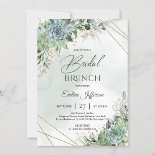 Invitación Boho verde polvoriento suculento oro Brunch de nov