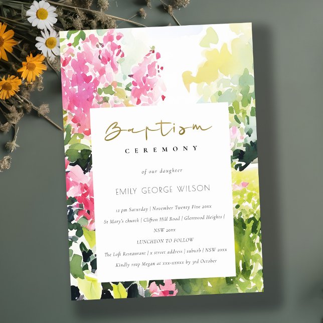 Invitación Boho Verde Rosa Bougainvillea Tropical Bautismo (Subido por el creador)