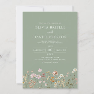 Invitación Boho verde sabio de la boda del jardín de flores s