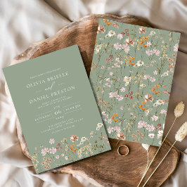 Invitación Boho verde sabio de la boda del jardín de flores s