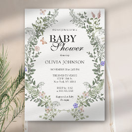 Invitación Boho verde suave género Neutral Floral Baby Shower