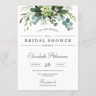 Invitación Boho verde suculento eucalipto floral novia