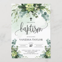 Boho verde suculento flores baptismo follaje