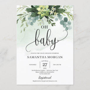 Invitación Boho verde suculento follaje floral oh bebé