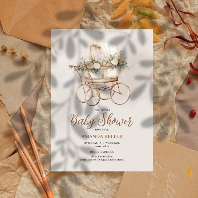 Invitación Boho Vintage Carriage Baby Shower (Subido por el creador)