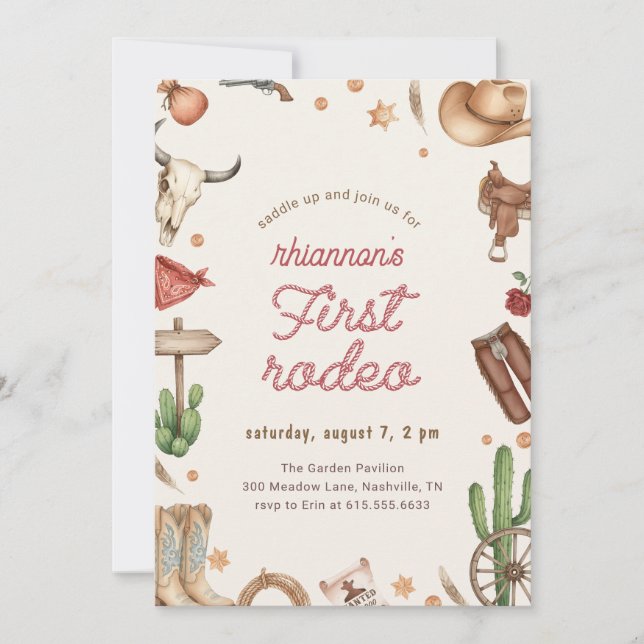 Invitación Boho Vintage Cowgirl Cowboy First Rodeo Birthday (Anverso)