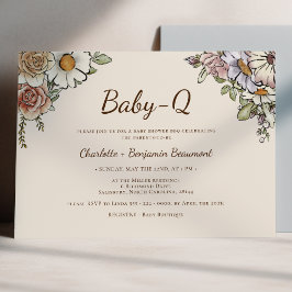 Invitación Boho Vintage Floral Beige Baby-Q BBQ Baby Shower