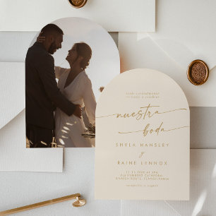 Invitación Boho Vintage Gold Photo Arch Boda español