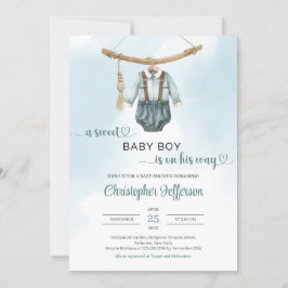 Invitación Boho vintage sage verde neutro ropa de bebé