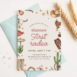 Invitación Boho Vintage Vaquera Vaquero Primer Rodeo Cumpleañ