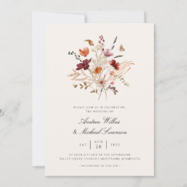 Invitación Boho Vintage Wildflower Fall Wedding