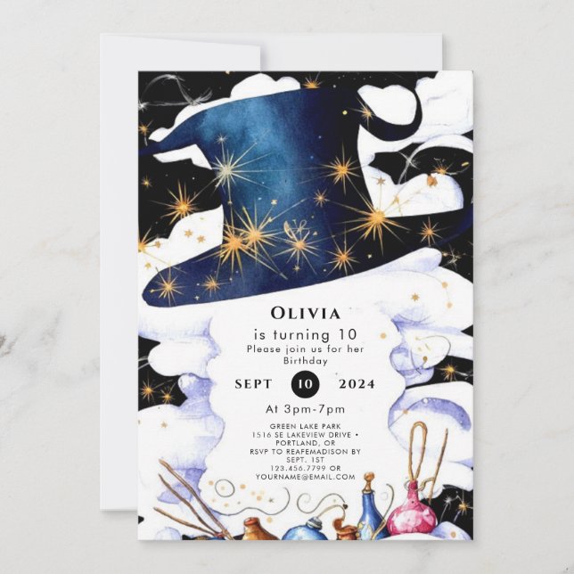 Invitación Boho Wand Magic Wizard Cumpleaños (Anverso)