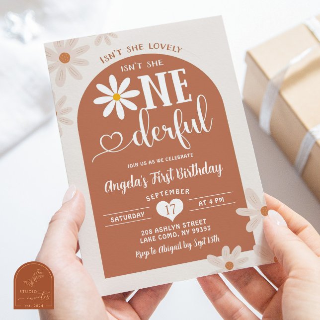 Invitación Boho Warm Tone Arch Daisy Un Maravilloso Primer Cu (Subido por el creador)