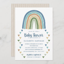 Boho Watercolor Arcoiris Baby Shower Azul