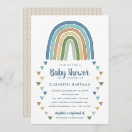 Invitación Boho Watercolor Arcoiris Baby Shower Azul