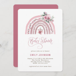 Invitación Boho Watercolor Arcoiris Chica Baby Shower