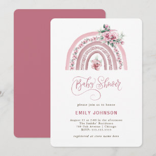 Invitación Boho Watercolor Arcoiris Chica Baby Shower