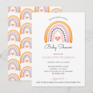 Invitación Boho Watercolor Arcoiris Chica Baby Shower